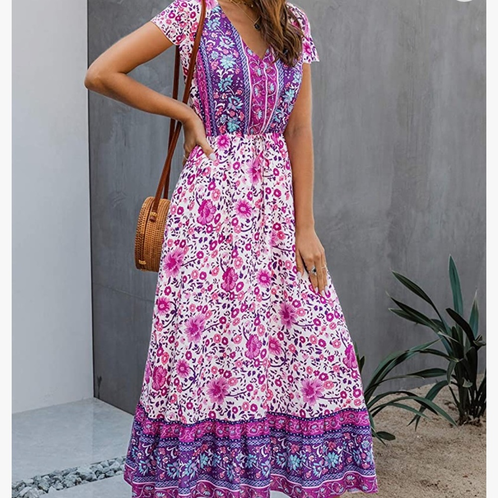 NWT Bohemian Casual Short Sleeve Floral Print Maxi Dress